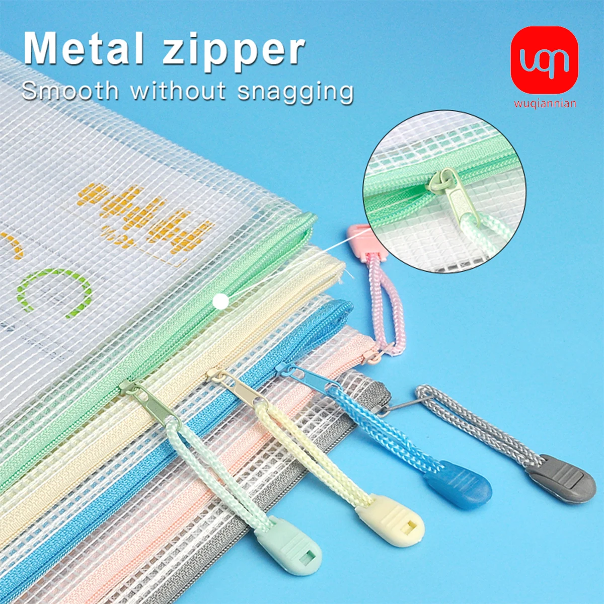 Impermeável Mesh Zipper Pouch para documentos, pastas Zipper, material escolar e de escritório, lápis, sacos de armazenamento, A4, 10PCs