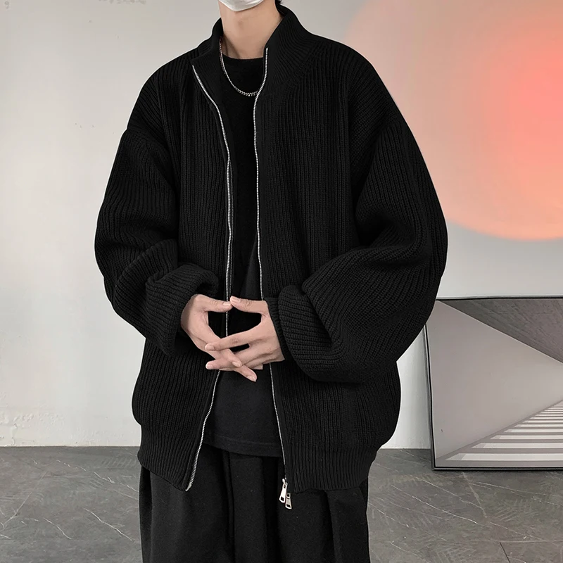 

Sweater Jacket Knitted Zipper Cardigan Sweater Stand Collar Solid Color Long Sleeve Thickened Outerwear Casual Sweater Coats Top