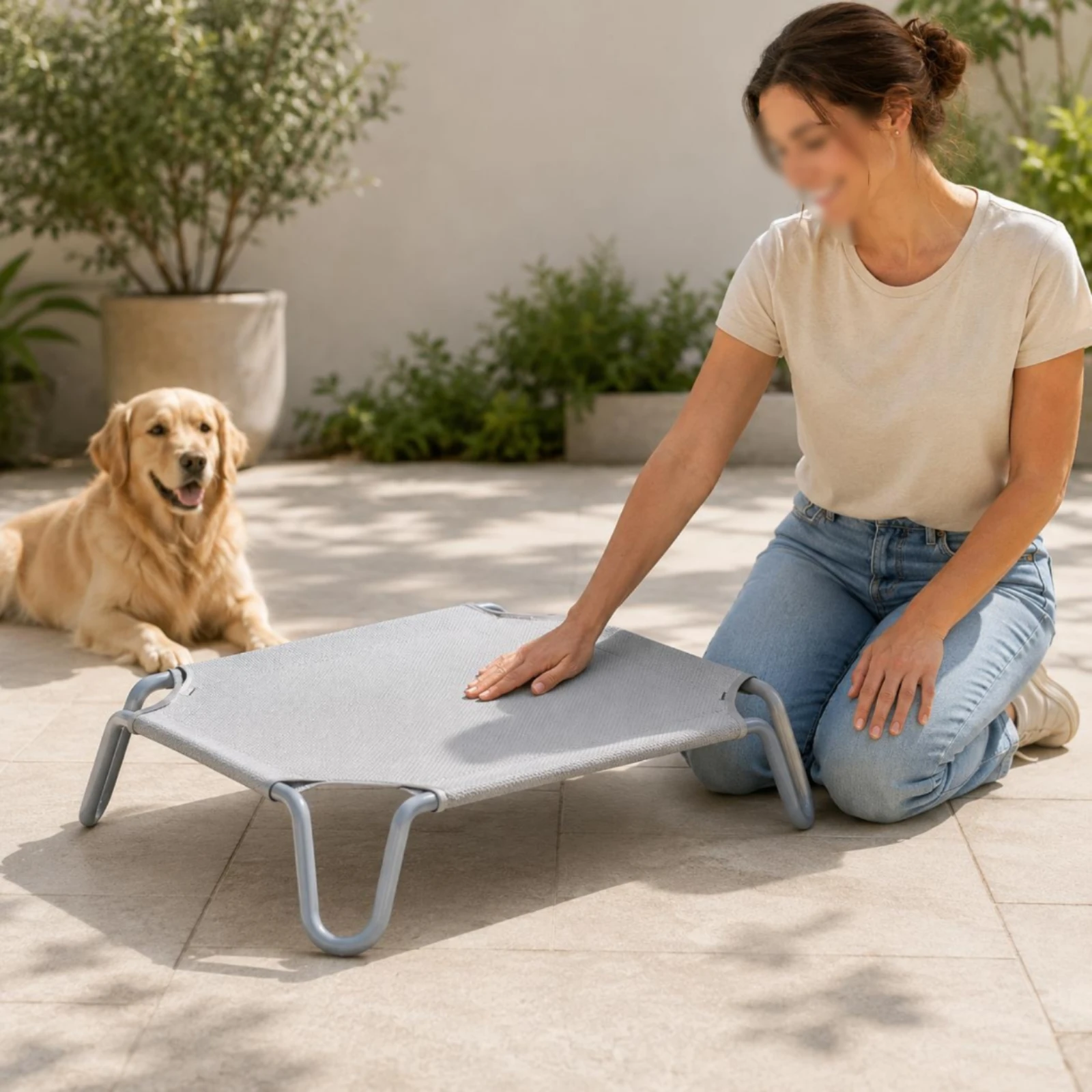 Elevated Pet Bed Easy to Clean Raised Dog Bed Textile Pet Cot Scratch-Resistant Washable