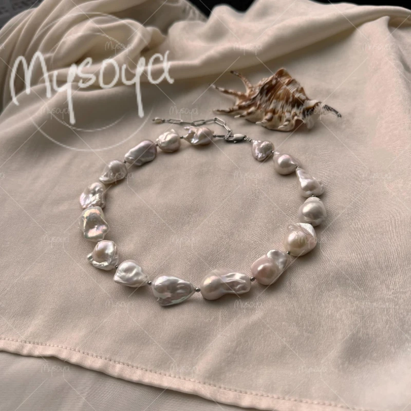 

MYSOYA 11-14mm Large White Baroque Freshwater Pearl Necklace, Suitable for Birthday/Wedding/Mother's Day/Father's Day Gift A1012