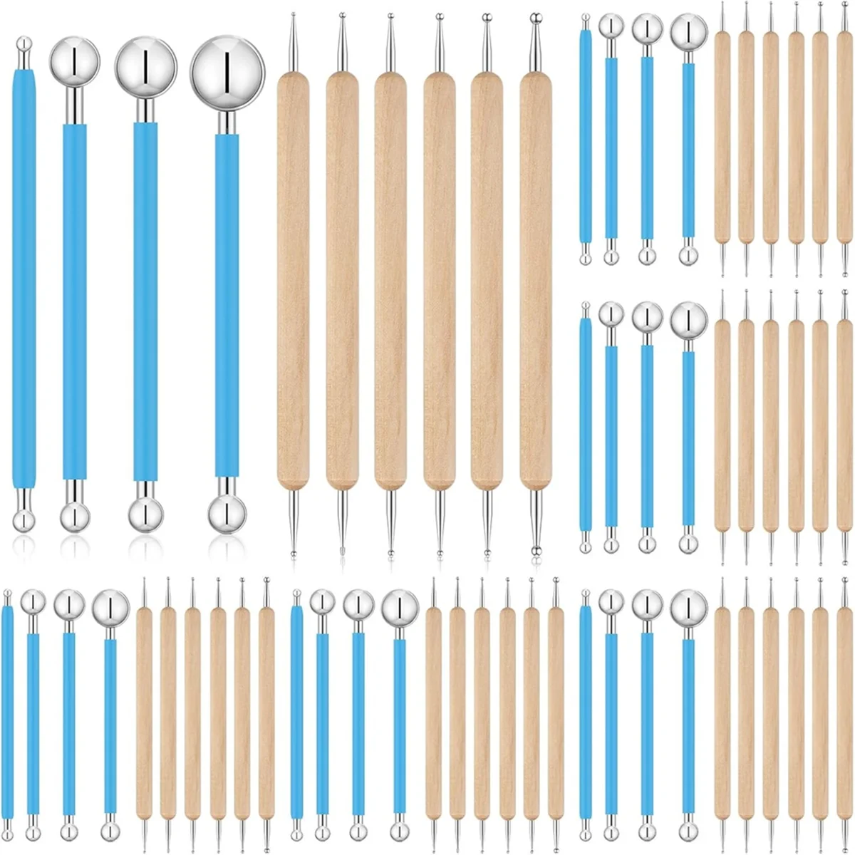 A79G 6 Sets Dot Painting Tools 60 Pcs Clay Pottery Modeling Tools Embossing Tools Ceramic Clay Dotting Tools for Painting