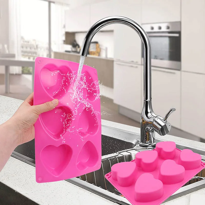 6 Holes Heart Shaped Silicone Mold Chocolate Cake Jelly Pudding Handmade Soap Moulds For Candy Making Art Craft Mould Ice Cube