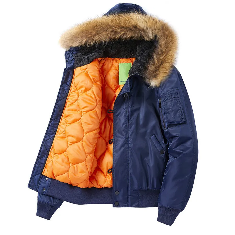 Fur Collar Bomber Winter Jacket Men Thick Warm Cotton Liner Military Outwear Coats Ma-1 Pilot Flight Hooded Windproof Parkas