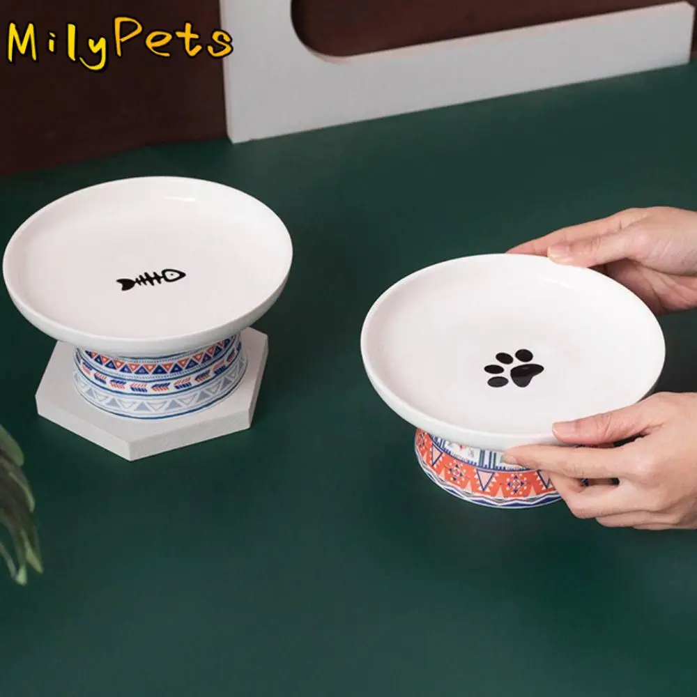 Food Dispenser Ceramic Cat Bowl Creative Cute Dog Food Feeding Basin Non-slip Anti Tipping Pet Drinking Feeder Neck Protection