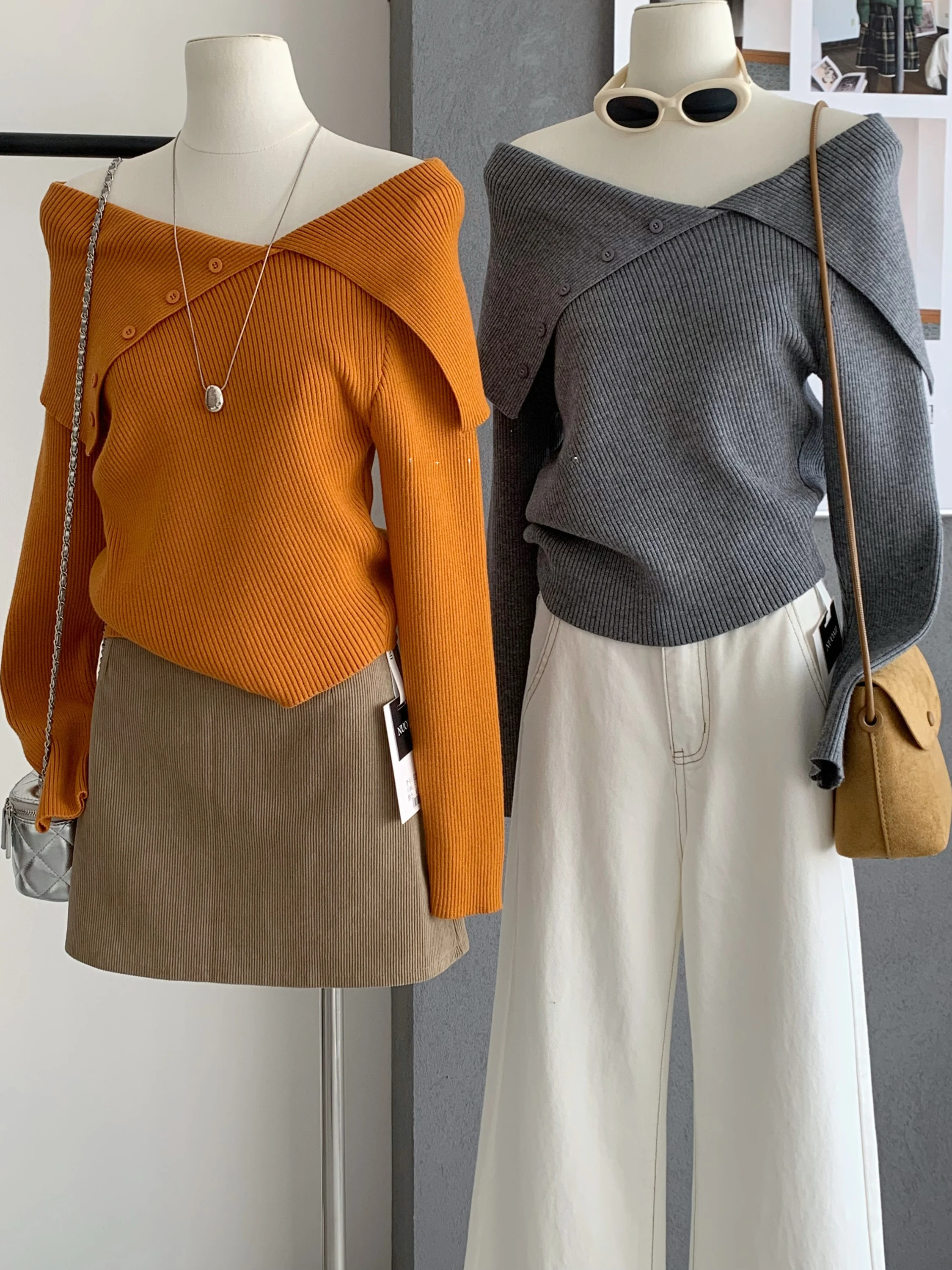 

Вязаный свитер oulder Bared Long Sve, свободный крой, удобный осенний модный повседневный трикотаж из оленя для женщин