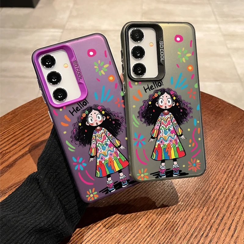 Curly haired girl For Samsung Galaxy Note20 9 S24 Ultra 23 FE 22 21 20 10 plus A 10S 05 04E 03 CORE Colorful Soft Phone Case