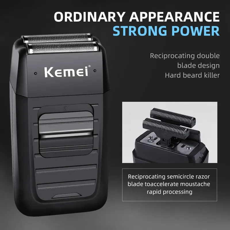 Kemei KM-1102 Rechargeable Shaver for Men Cordless Twin Blade Reciprocating Beard Razor Face Care Multifunction Strong Trimmer