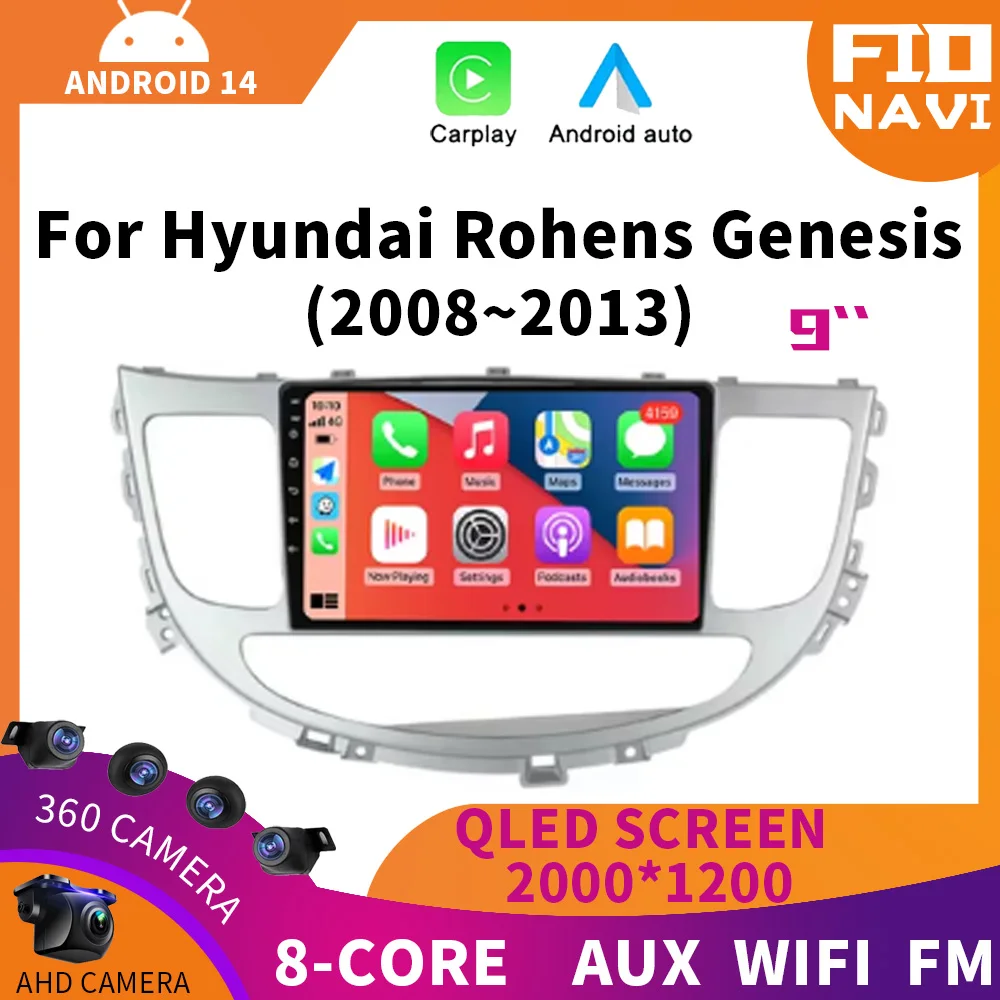 Radio de coche para Hyundai Rohens Genesis 2008 - 2010 2011 2012 2013 Android13 Monitor pantalla Multimedia Auto radio 7862CPU