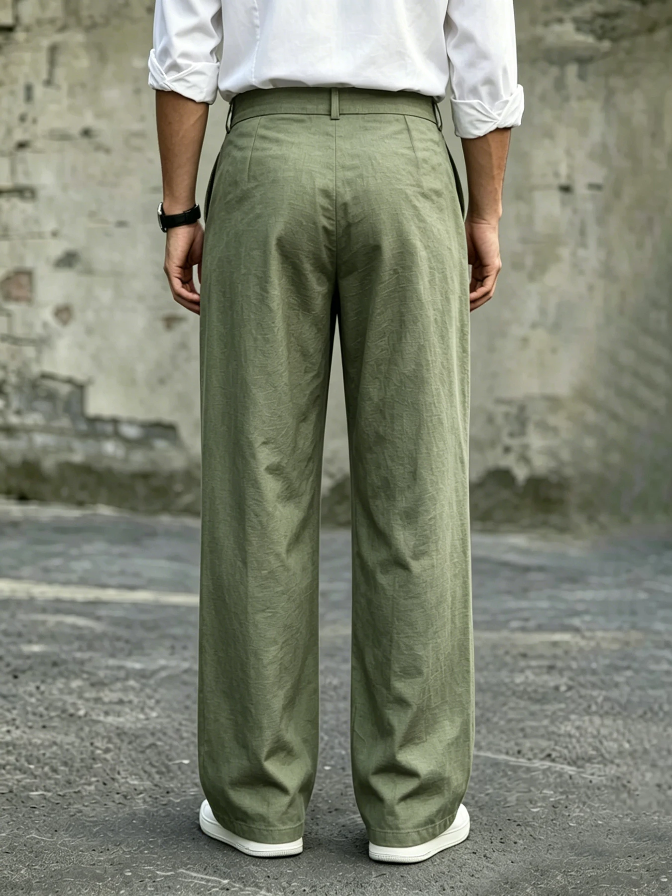 Herrenhose mit hoher Taille, doppelt plissiert, weites Bein, drapierend, knitterfrei, atmungsaktiv, aus strukturiertem Stoff, für Büro und Arbeit. – Detail 8