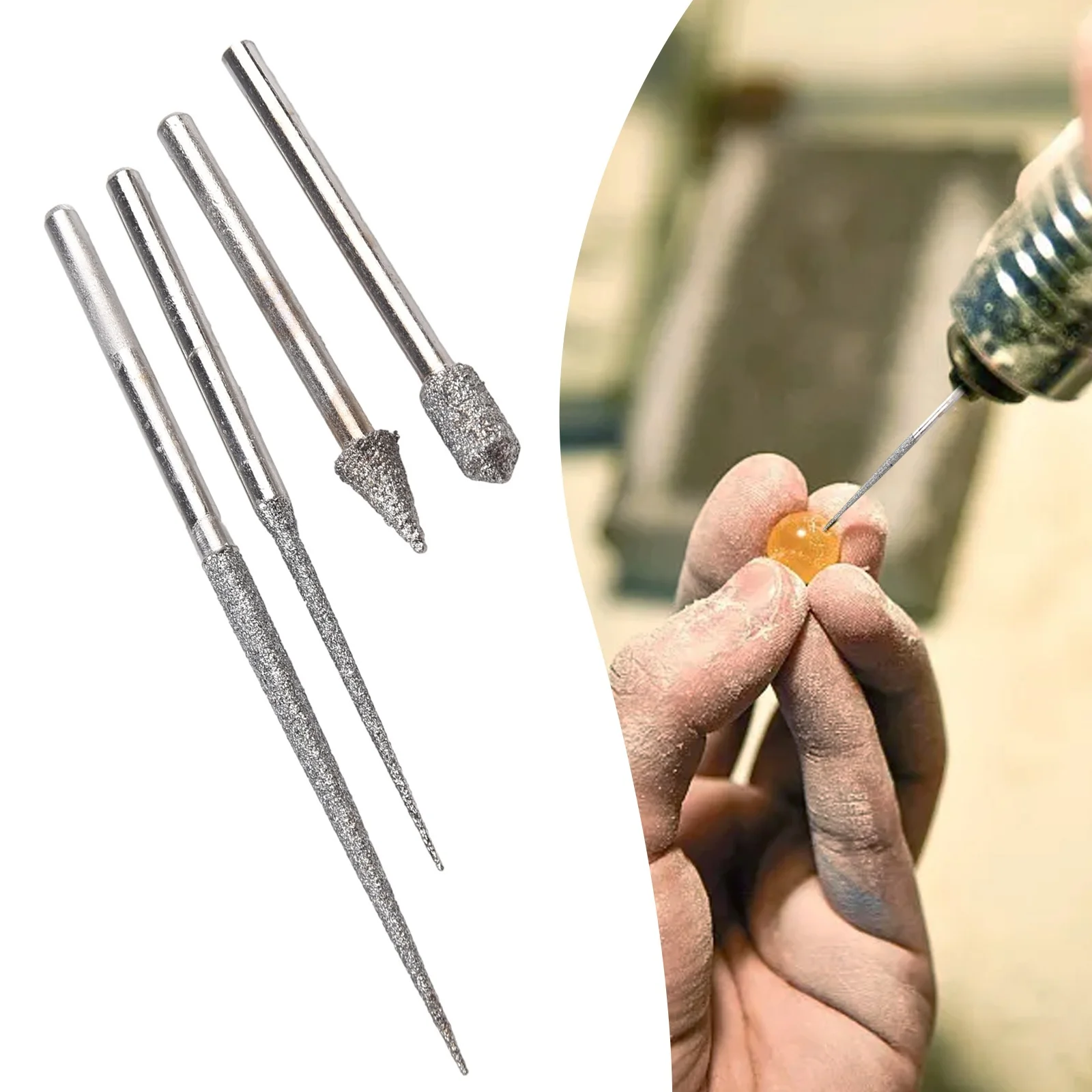 4pcs 3mm Shank Carving Needle Grinding Rod Mini Drill Diamond Engraving Drilling Diamond Tip Reamer Needle Rotary Power Tools