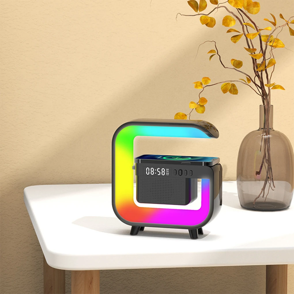 جو متعدد الوظائف RGB ساعة مكتب ضوء الليل شاحن لاسلكي مكبرات صوت بخاصية البلوتوث آيفون لشاومي شحن سريع