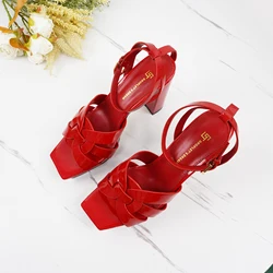 2024Classic Design Women's Sandals Summer Sexy Party High Heels Square Head Bare Toe Anti Slip Banquet Large Women's Shoes 35-42