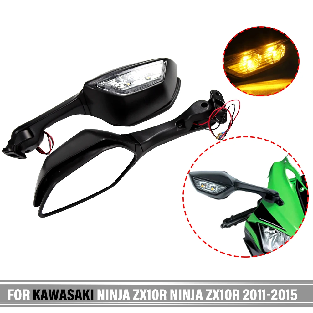 For Kawasaki Ninja ZX10R Ninja ZX10R 2011-2015 Rearview Rear View Side Mirrors with LED Turn Light Signals Rear Side Mirrors