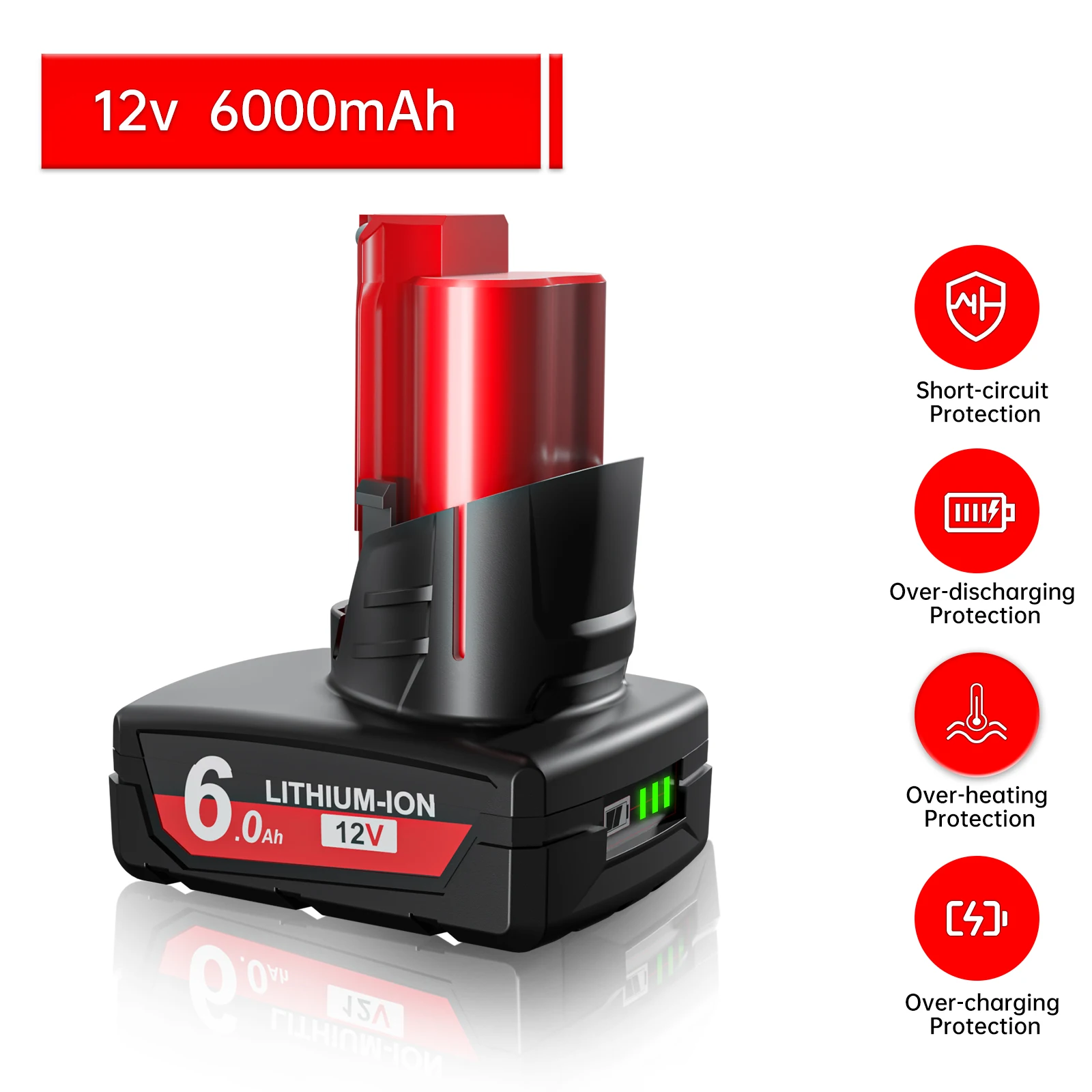 لميلووكي M12 بطارية قابلة للشحن 12 فولت 6000 مللي أمبير لميلووكي M12 أدوات 48-11-2402 48-11-2411 48-11-2401 مع مصباح ليد