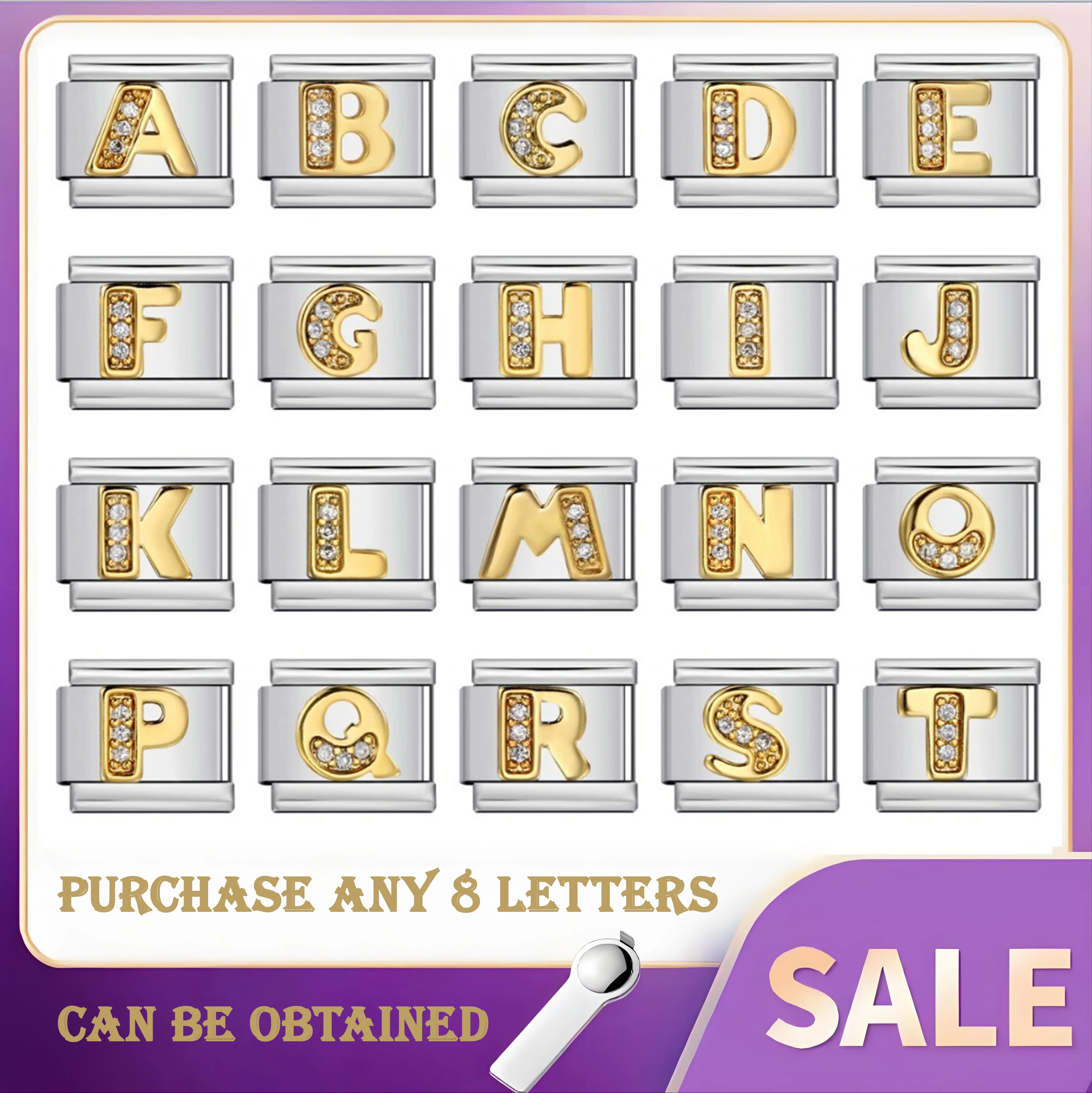 موضة جديدة بأحرف أولية A-Z 26 أساور أبجدية مطلية بالذهب من الفولاذ المقاوم للصدأ وصلات إيطالية 9 مللي متر لتقوم بها بنفسك للنساء والرجال