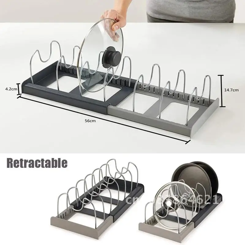 

Stainless Steel Retractable Lid Rest Stand Pot Pan Cover Spoon Holder Kitchen Drain Shelf Storage Rack Pot Lid Organization