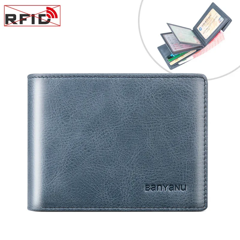 

Genuine Leather Rfid Wallets for Men Women Short Card Holder Driver License Case Small Fold Male Purse Money Bag Men's Wallet