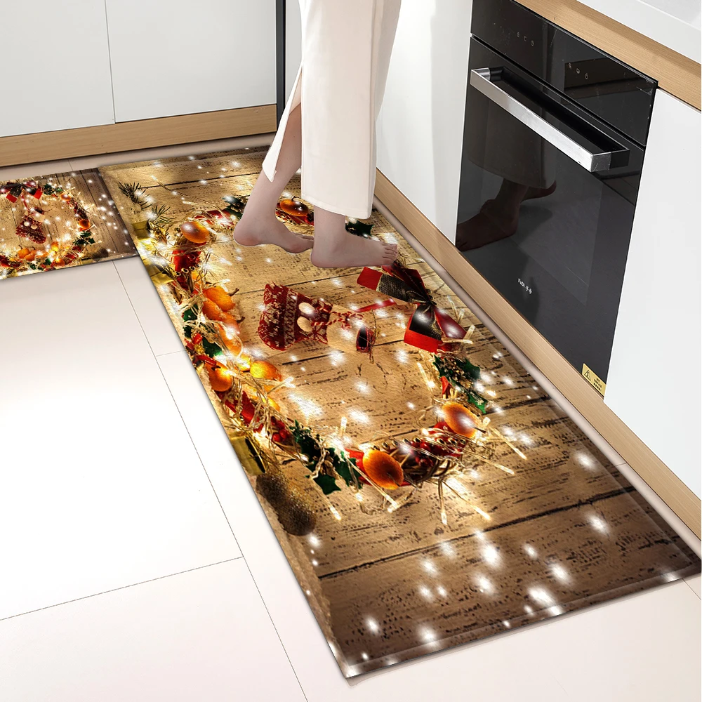 Christmas Kitchen Floor Mat Entrance Doormat Living Room Hallway Bathroom Decor Carpet House Bath Bedroom Door Non-Slip Foot Rug