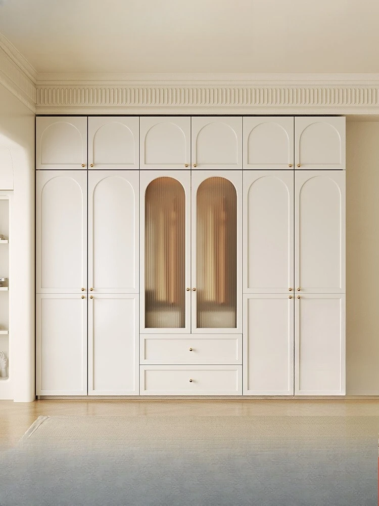 Solid wood wardrobe household bedroom blister storage segmented cabinet