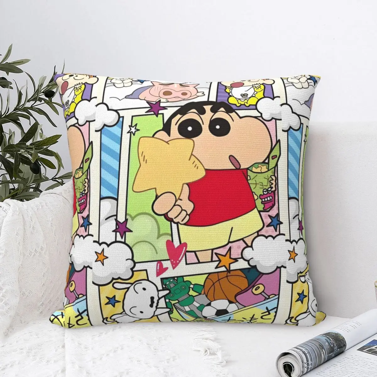 Crayon Shin-chan Kawaii Miniso Pillow Case Cushion Cover Polyester Pattern Pillow Cover  Pillowcases For Sofa Bedroom Home Decor