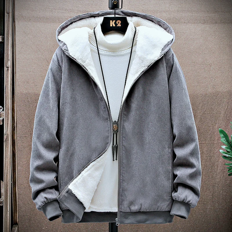 

Hooded Jacket Corduroy Men Wool Liner Coats 2023 Winter Parka Men Thicken Outwear Warm Coat Male Clothing Casual Men's Overcoat