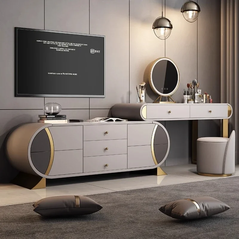 

Роскошный современный скандинавский туалетный столик с зеркалом и подсветкой, комод с ящиками для макияжа, мебель для хранения вещей