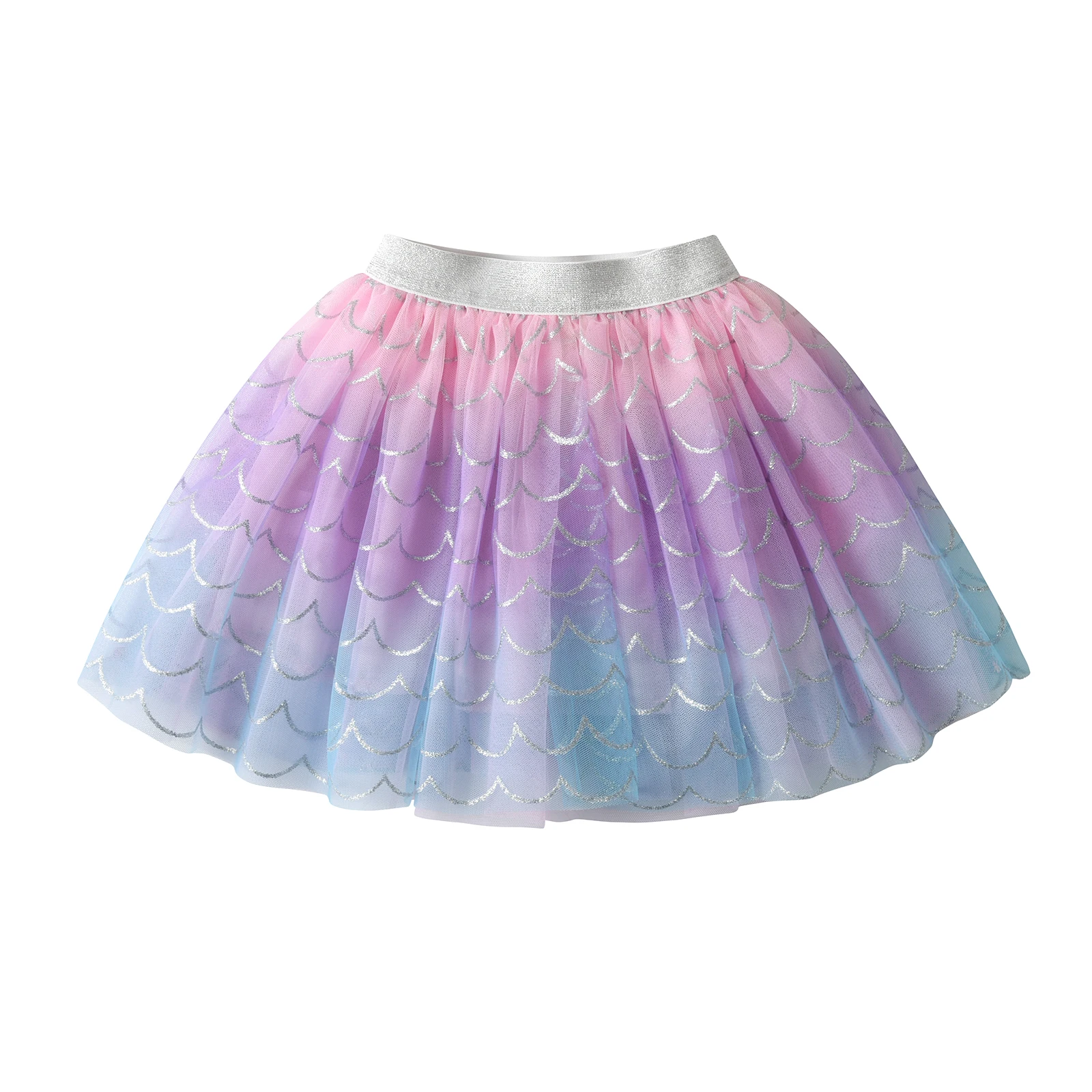 VIKITA Kids Mermaid Print Skirt Girls Colorful Gradient Princess Mini Skirts Girls Party Beach Casual Skirts Children Costumes