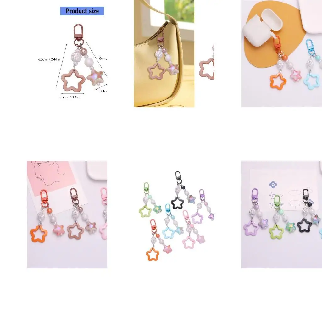 A52E 7pcs Gradient Star Beaded Keychains Bag Pendant for Daily Commute and Travel