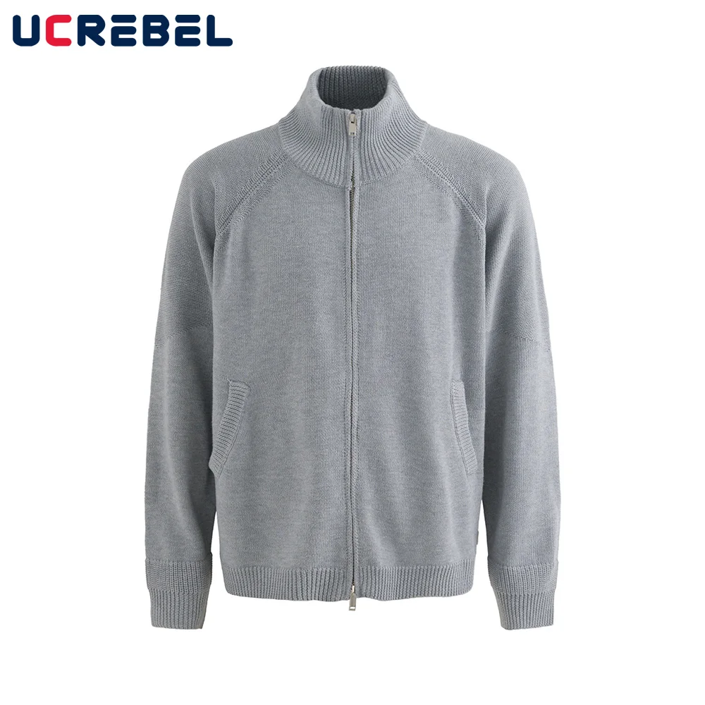 

Solid Color Sweatercoat Mens Autumn Winter Casual Stand Collar Raglan Long Sleeve Knitted Sweater Cardigan Man