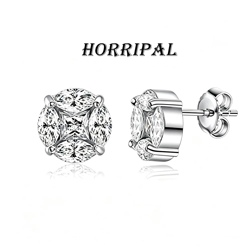 HORRIPAL D VVS1 Princess/Marquise Cut Moissanite Earrings for Women S925 Silver GRA Certified Hot Sell Wedding Fashion Jewelry
