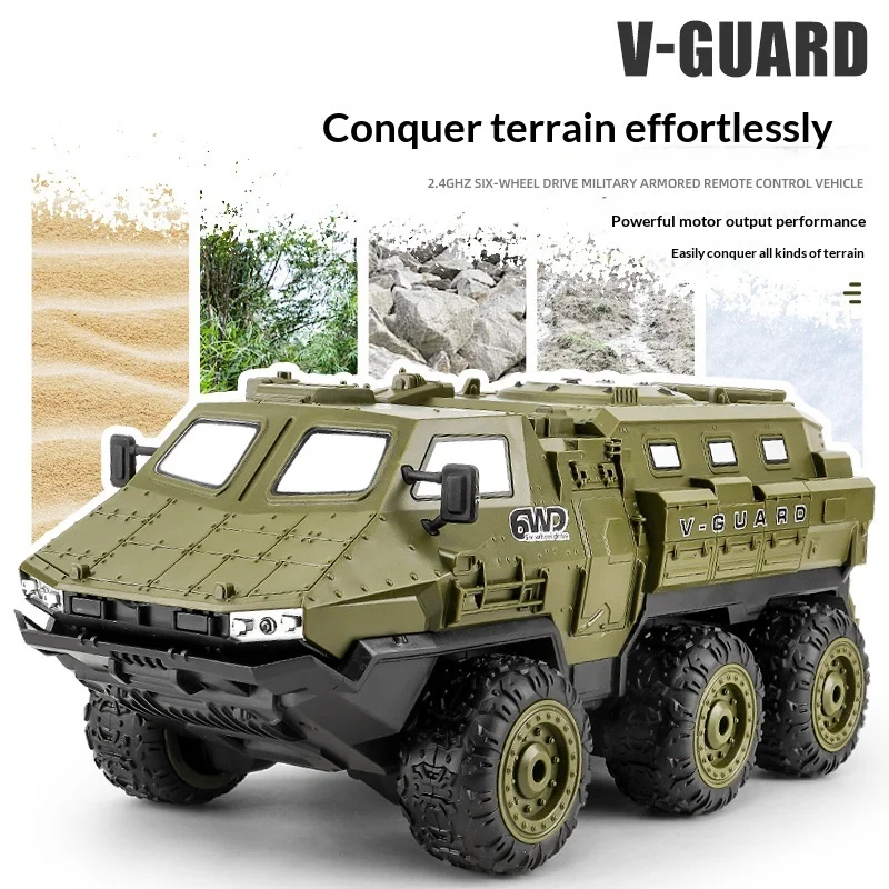 V Guard Rc 6wd Military Armored Transport Truck 2.4ghz Full Proportional Speed Control Heavy Duty All Terrain Off Road Vehicle