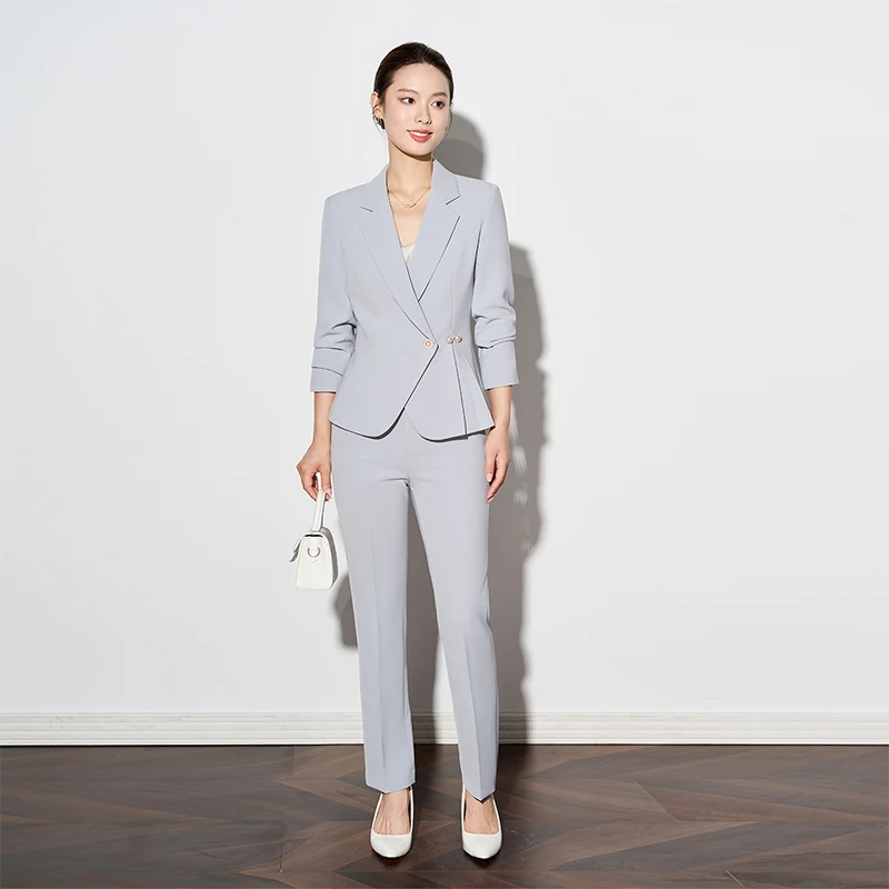 Abito professionale da donna a maniche lunghe in vita attillato Pantaloni lunghi autunno inverno Set Abito casual da lavoro con temperamento nuovo stile