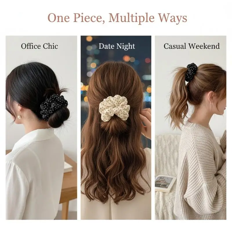 2Pcs Elegant Minimalist Hair Scrunchies For Women Silk Simulation Hair Ties Wave Point Elastic Hair Loop Ponytail Accessories