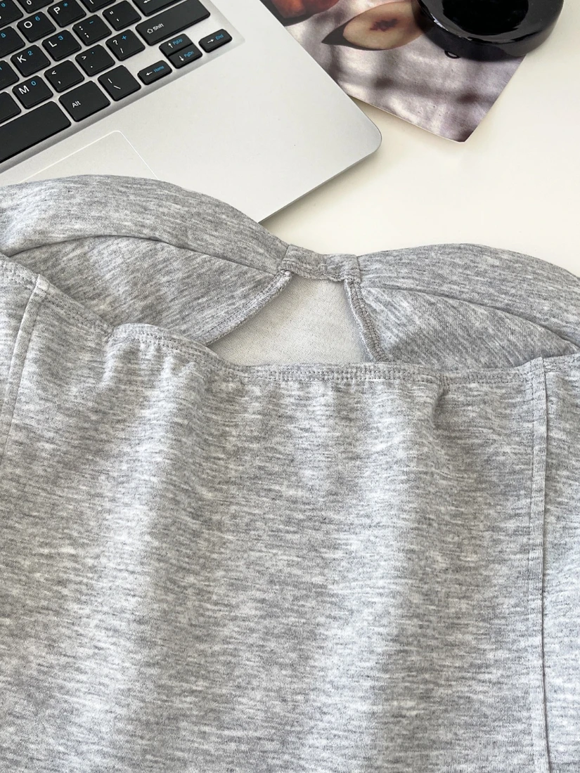 Foamlina gris débardeur sans bretelles pour les femmes mode été nœud sans manches coupe ajustée élastique haut court femme décontracté bustiers