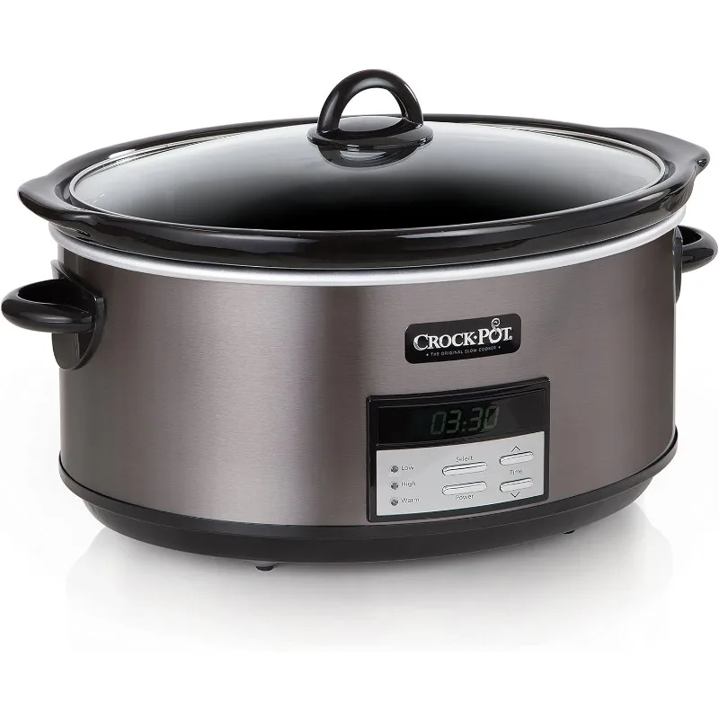 Large 8-Quart Programmable Slow Cooker with Automatic Keep Warm Setting, Black Stainless Steel (1-Pack)