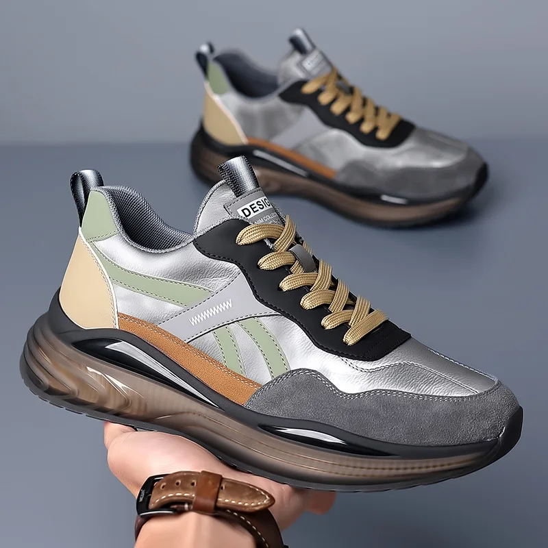 2023 platformy wiosenno-jesienne trampki męskie skórzane moda uliczna buty dla mężczyzn nowe markowe buty Zapatillas Hombre