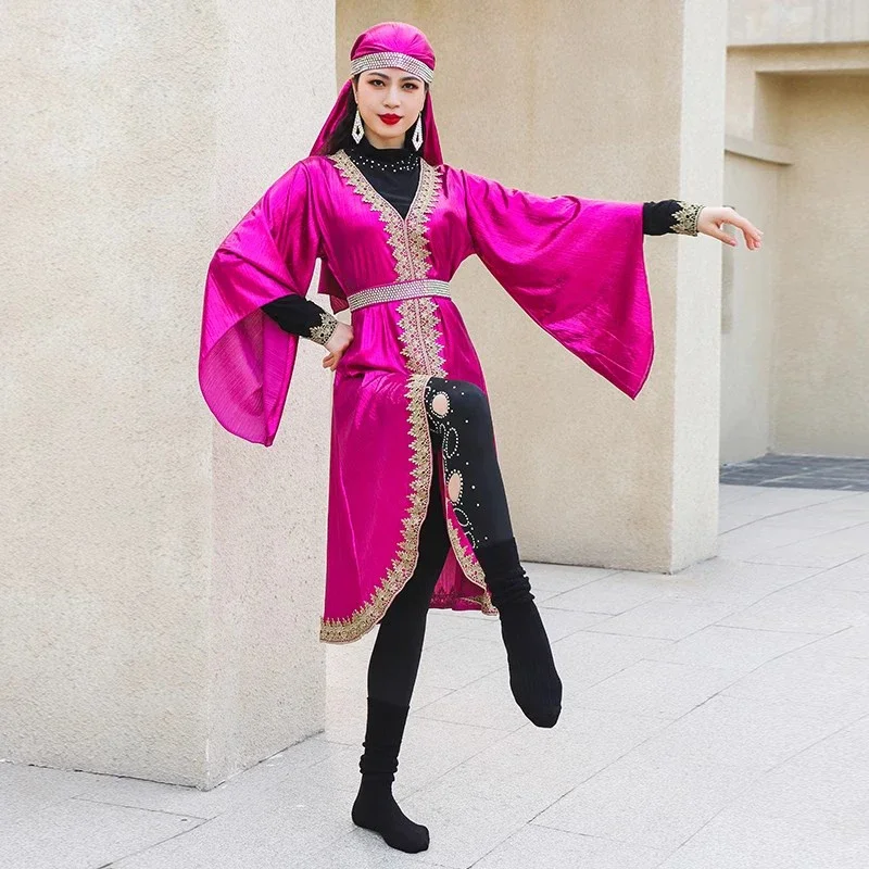 Retro 4 pçs conjunto folk traje feminino dabke desempenho grupo competição roupa louvor dança bordado vestido para dança jaqueta