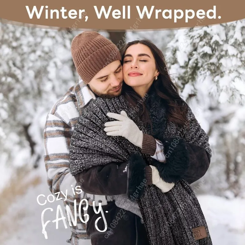 وشاح للنساء للشتاء - وشاح مكتنز كبير الحجم من الشنيل، أوشحة طويلة ناعمة للطقس البارد، هدايا للنساء #6