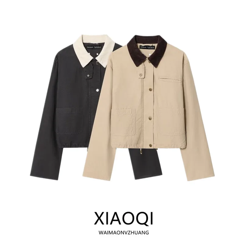 

Retro Sle ort Jaet Coat Women's Versatile Corduroy Collar All-Match Autumn New Arrival Ladies Warm Outerwear