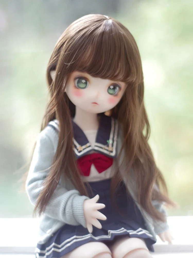 （Customize 30 Days） 1/8 1/3 MSD bjd doll wig Soft silk wig brown gold bangs long hair 1pcs