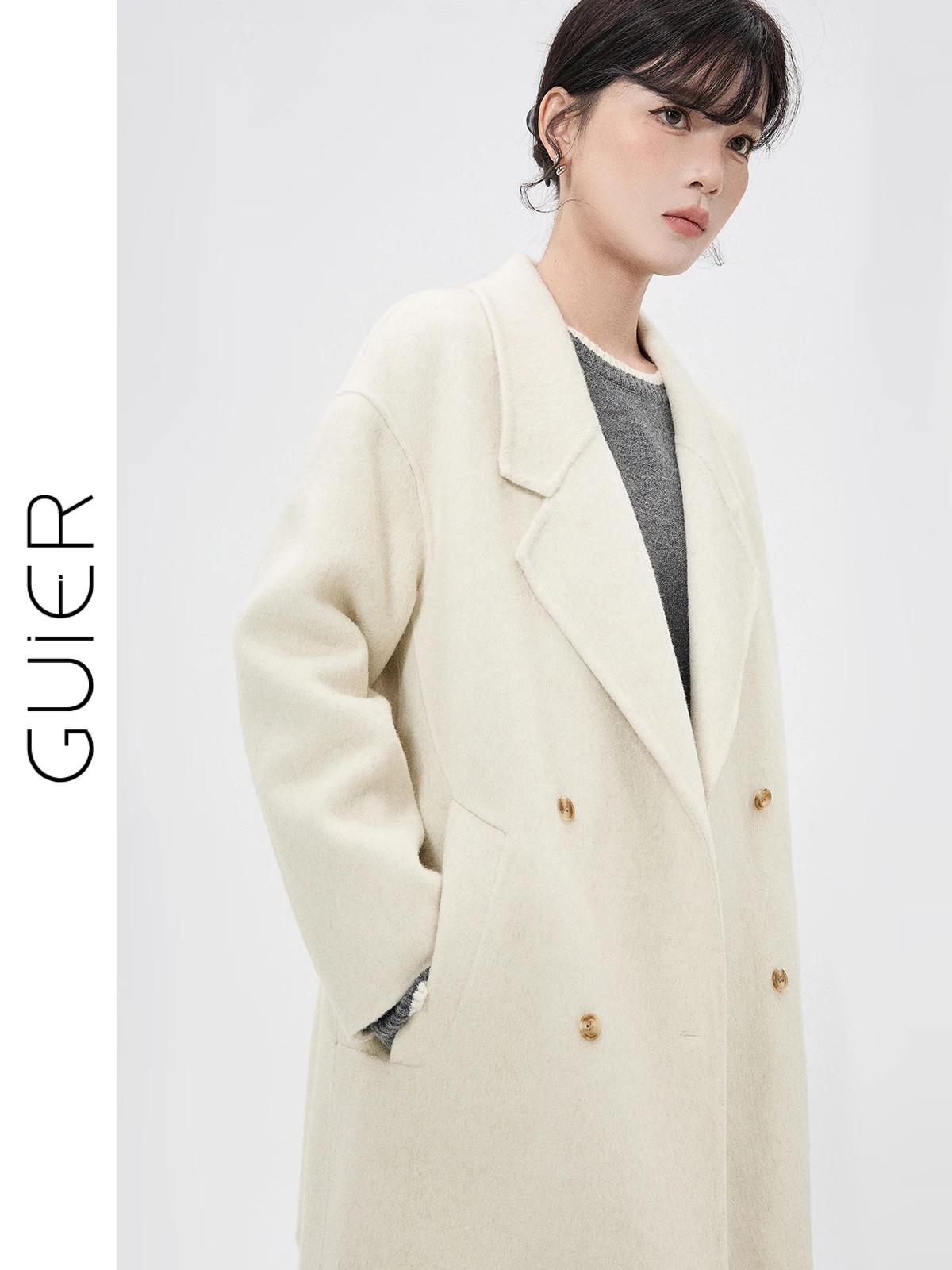 

Двустороннее шерстяное пальто для женщин: повседневное, универсальное, зимнее, модное, свободного кроя, с длинными рукавами, средней длины