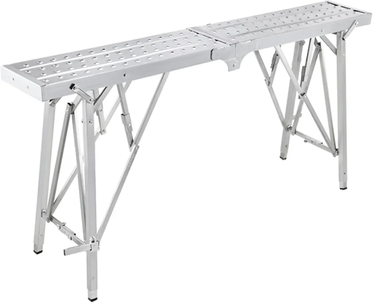 Portable Scaffolding, Adjustable Folding Work Platform, Heavy Duty Galvanized Scaffold(Color: Metallic, Size: 140x25cm)