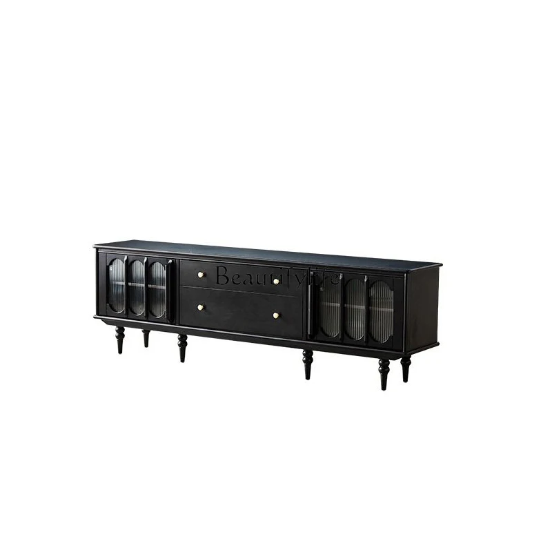 

French retro solid wood TV cabinet, living room home American light luxury floor storage locker
