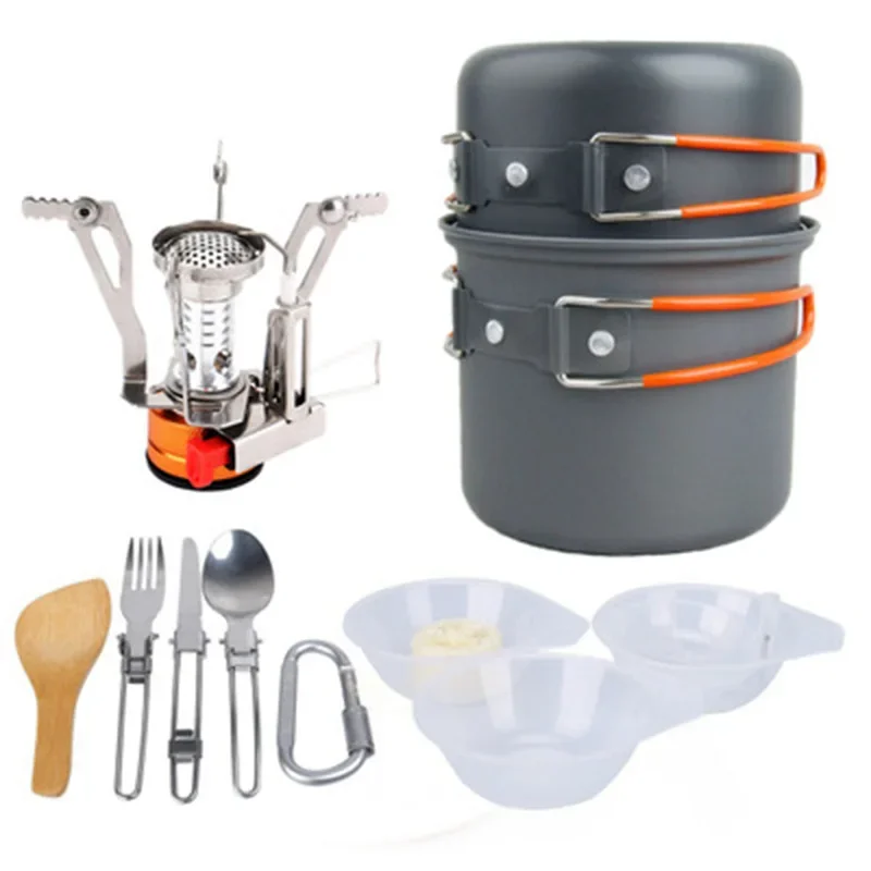 Camping Utensils New Product Portable Eco Friendly Gas Stove Outdoor Mini Camping Cookware Tourist Tableware Set