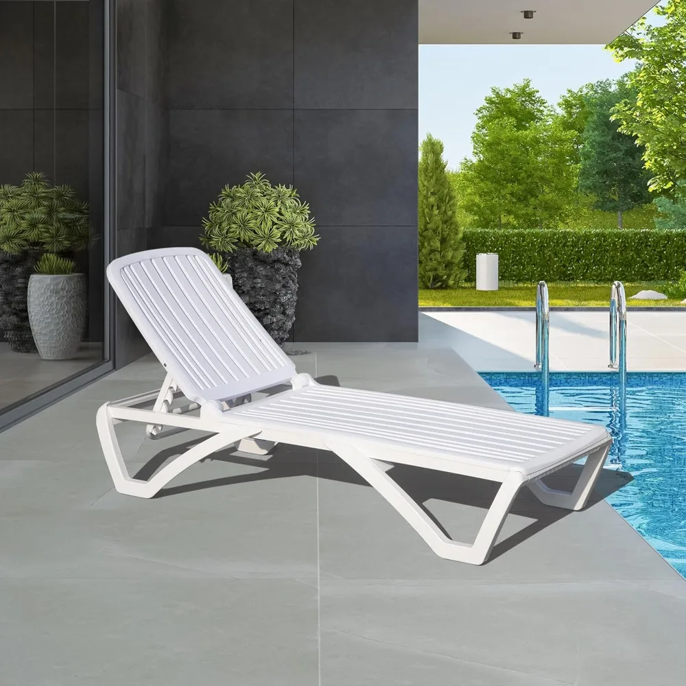

Domi Patio Chaise Lounge, Outdoor Lounge Chair, All-Weather Plastic Adjustable Reclining Lounger, Stackable Tanning Lounge Chair