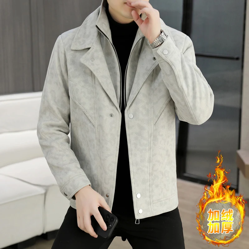 جديد وصول الرجال طبقة مزدوجة عالية طوق الصوف السترة 2025 الشتاء الصوف بطانة وسترات سميكة الشارع الشهير رداء علوي غير رسمي معطف أفخم