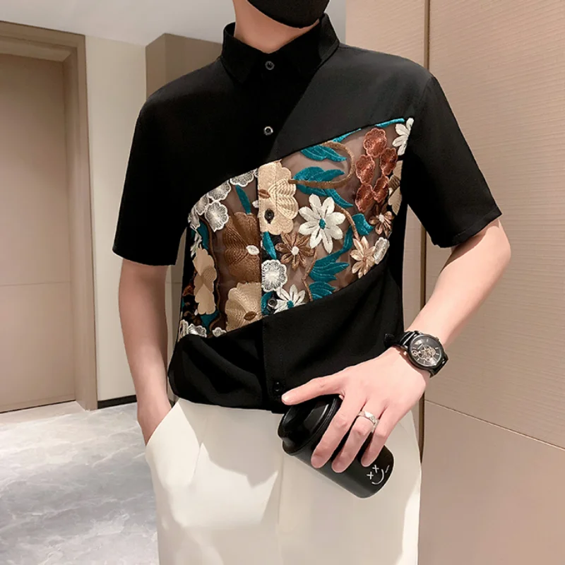 

2023 Summer Contrast Stitching Embroidery Polo Shirts for Men Short Sleeve Casual Slim T-shirts Social POLO Shirts Men Clothing