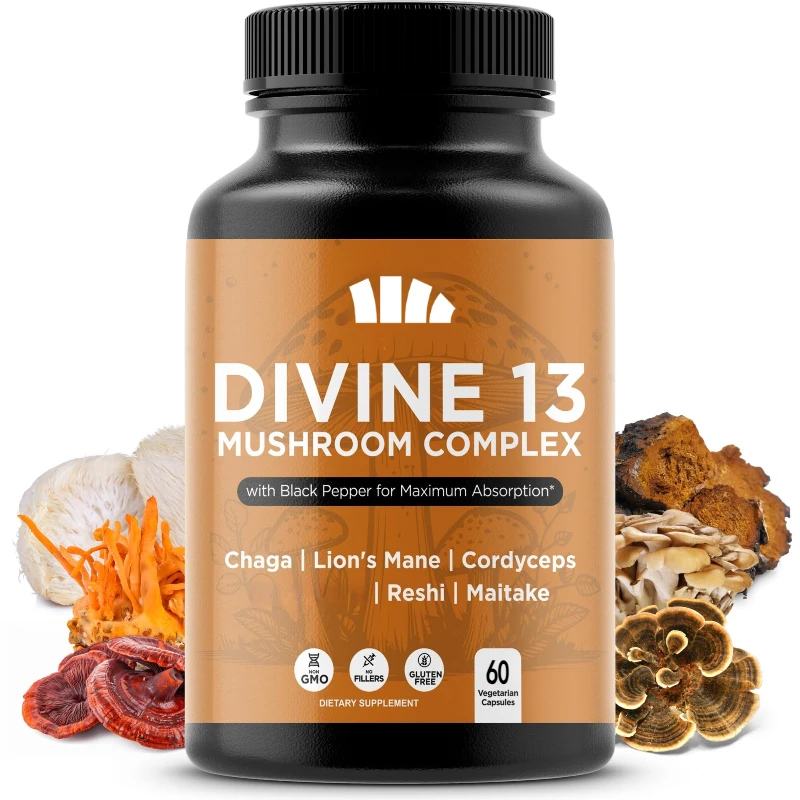 Suplementos de setas Extractos de ostras doradas, amarillo morera, Poria Cocos, Ganoderma Lucidum y cola de pavo, 60 cápsulas