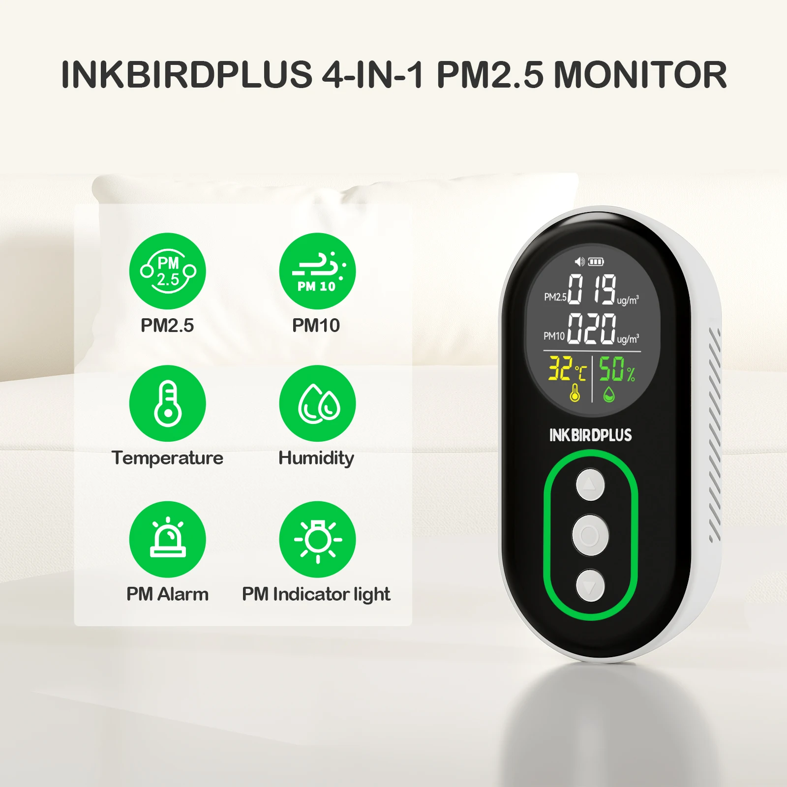 

INKBIRDPLUS Air Quality Detector For Monitoring PM2.5 PM10 Temp Humidity Thermometer Hygrometer with Sound and Light Dual Alert