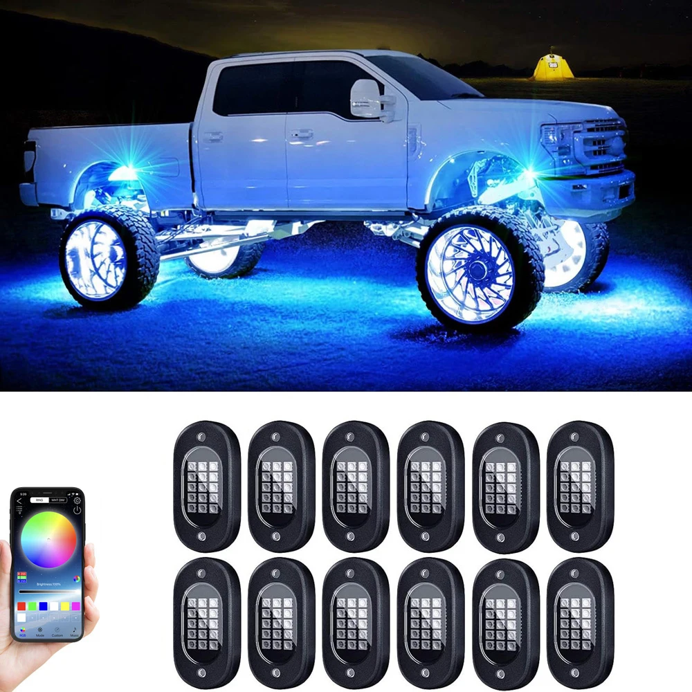 Rock Lights Multicolor Underglow for Trucks 4/6/8/10/12 pods App Control 12V For Jeep Off-Road UTV SUV ATV RZR Trail Rig Light